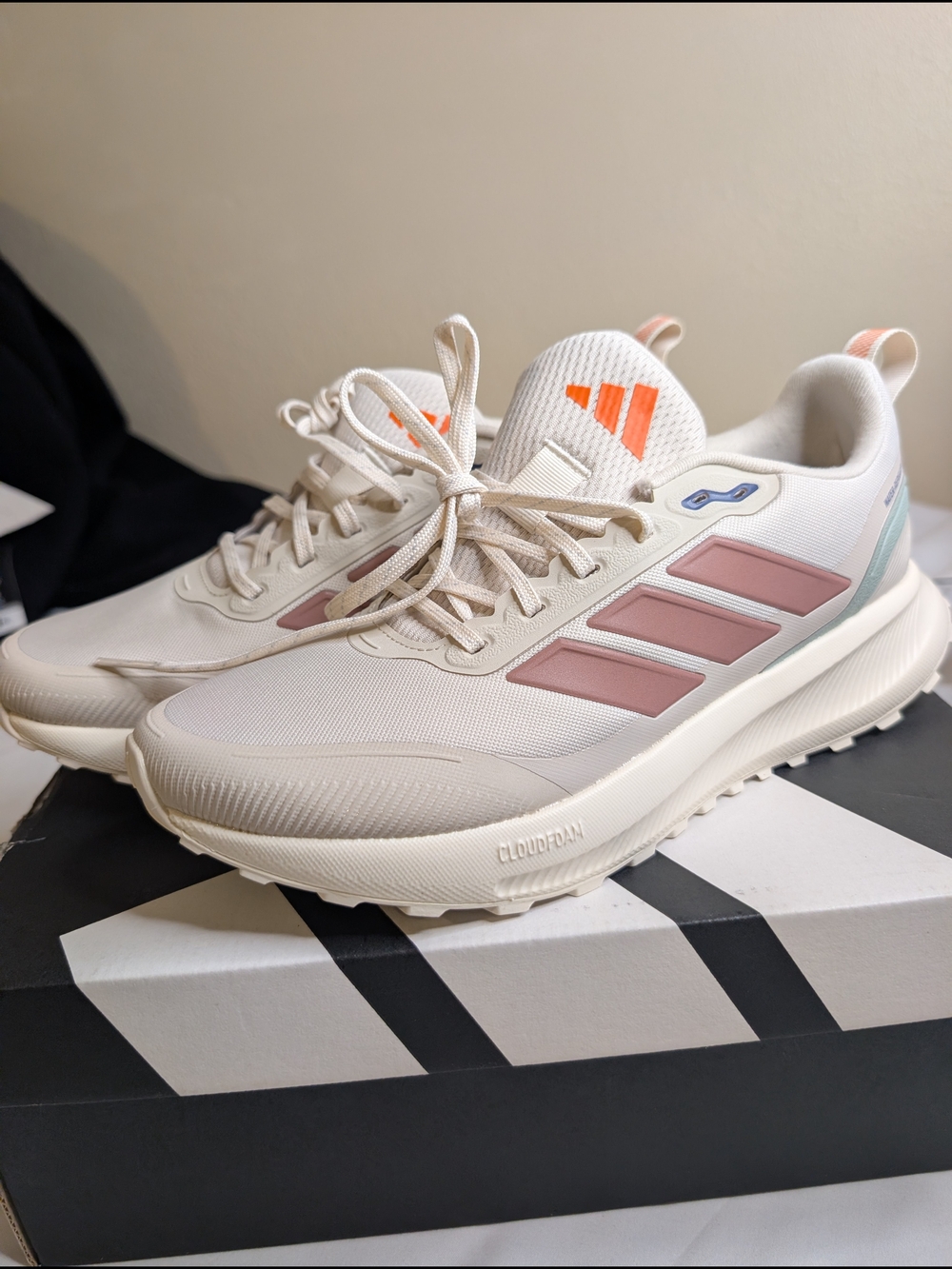 Adidas Women's Cloudfoam Running Shoes - Cream with Pink Accents